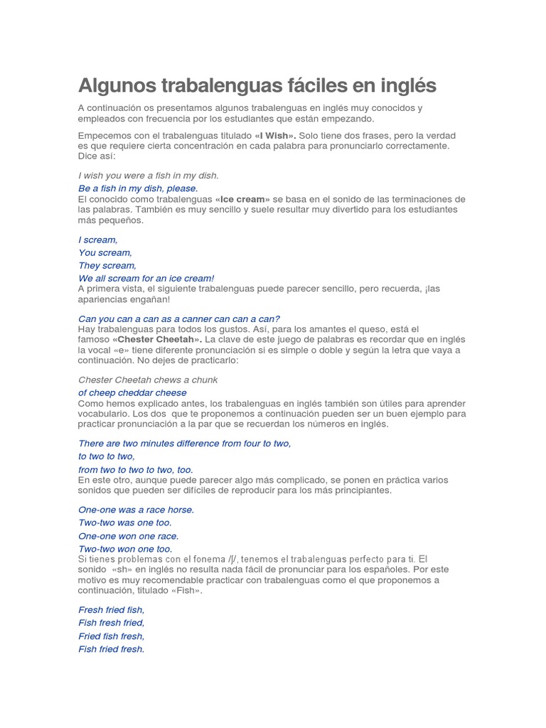 Trabalenguas Docx Idioma En Ingles Vocal