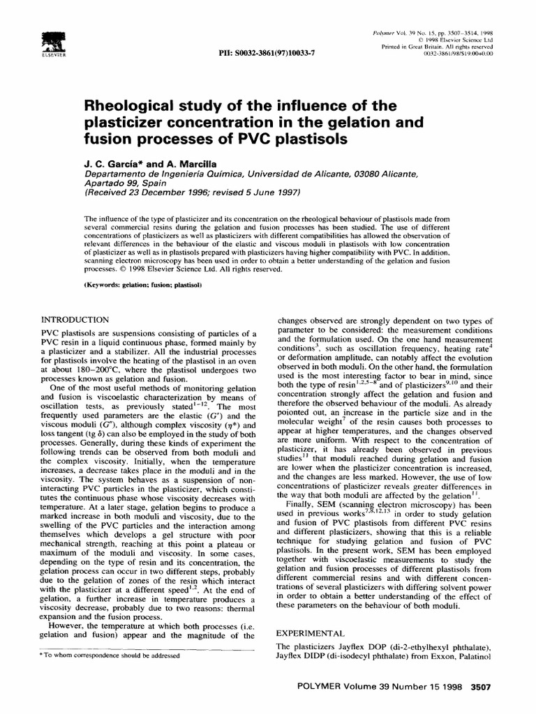 Rheological Study of The Plasticizer On Fusion Processes of PVC ...