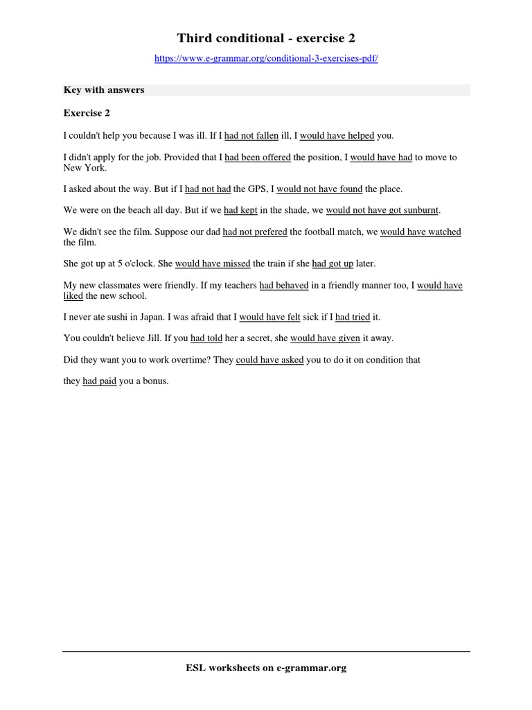 Third Conditional Exercises with Answers | PDF | Language Arts & Discipline