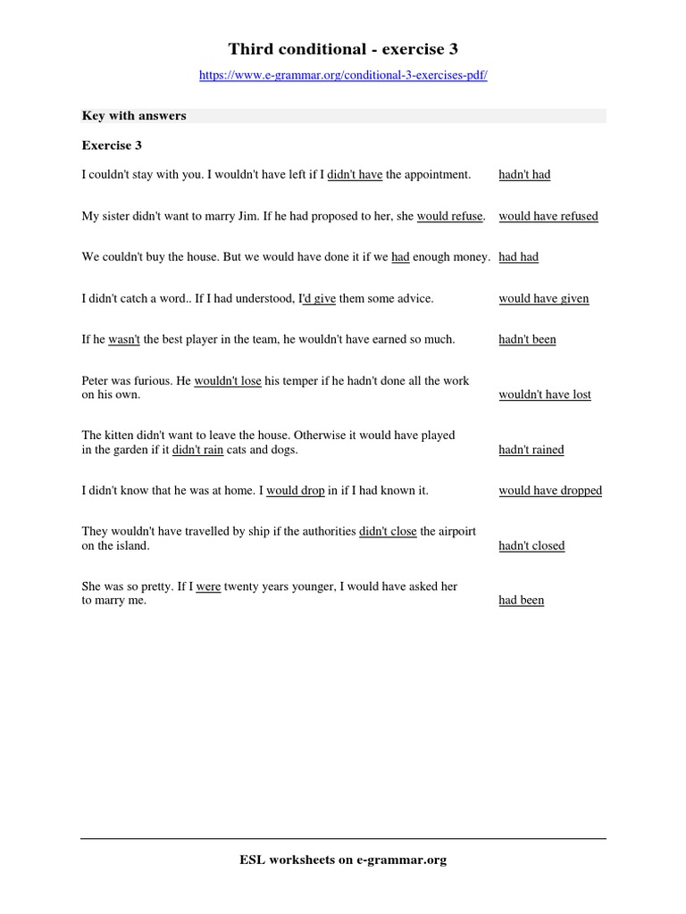third conditional exercise 3 key pdf