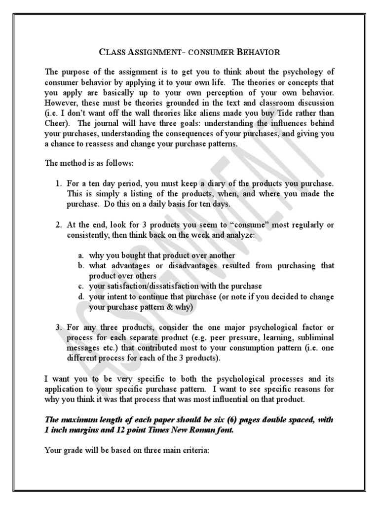 Class Assignment - Consumer Behavior - 1820 | PDF | Consumer Behaviour ...