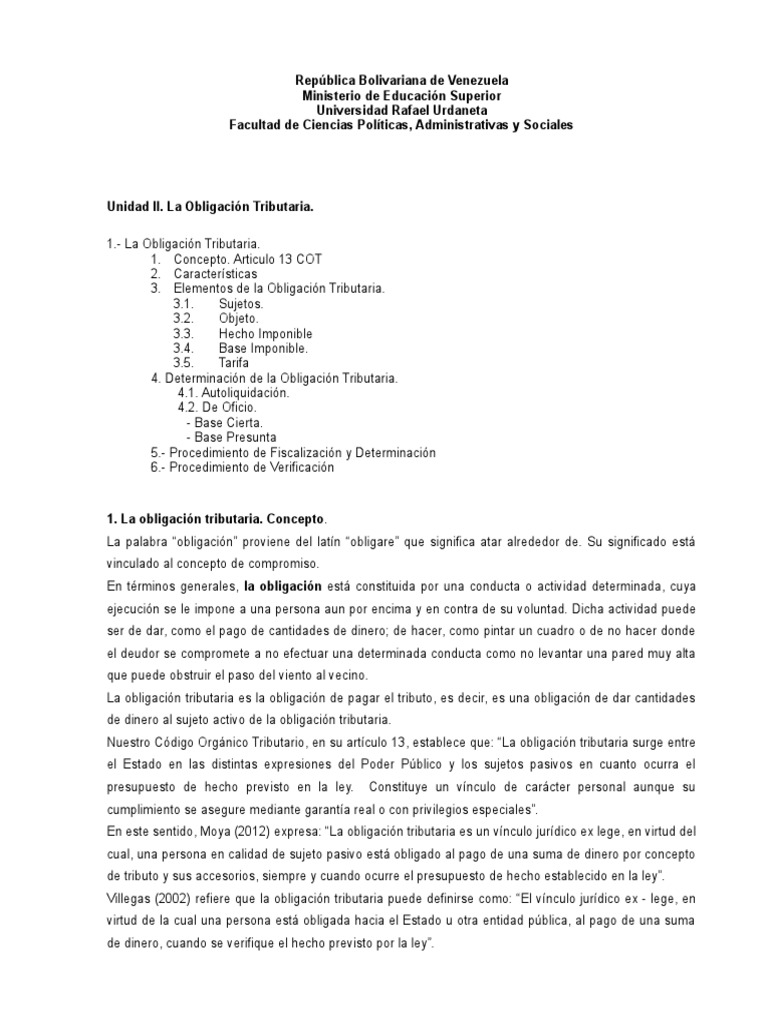 Elementos de la Obligación Tributaria en Venezuela | PDF | Impuestos ...