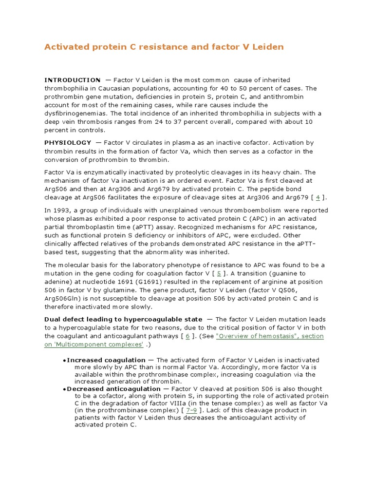 Activated Protein C Resistance and Factor V Leiden PDF Thrombosis