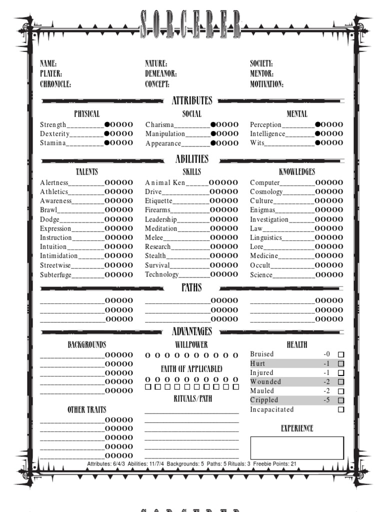 Mage Character Sheet Template PDF Psychology Psychological Concepts