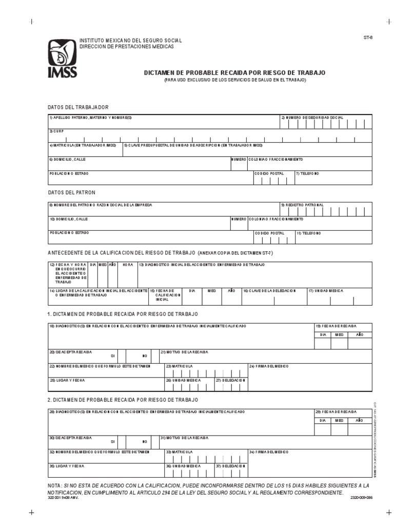 Dictamen ST-8 de Recaída por Riesgo IMSS | PDF