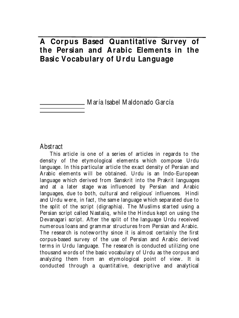 Persian and Arabic in Urdu Vocabulary | PDF | Urdu | Persian Language