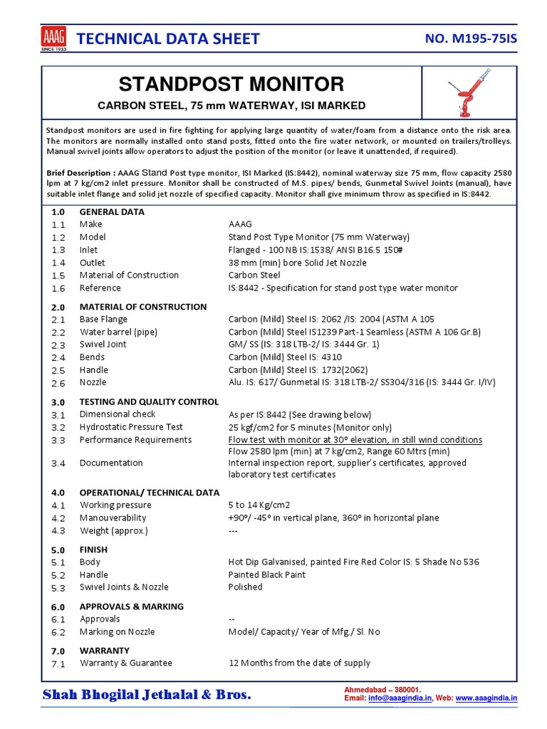 AAAG Stand Post Water Monitor Specs | PDF | Pipe (Fluid Conveyance ...