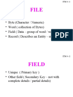 Bit. - Byte (Character / Numeric) - Word (Collection of Bytes) - Field (Data - Group of Word / Words) - Record (Describes An Entity - Many Fields)