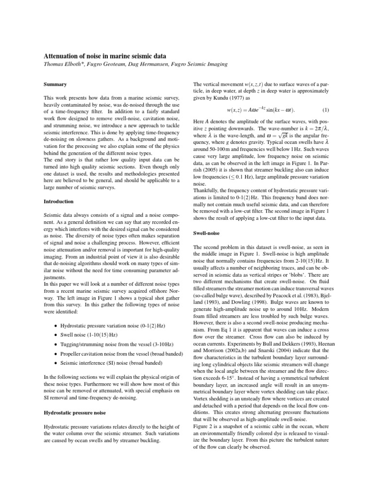 Attenuation Of Noise In Marine Seismic Data Thomas Elboth Fugro