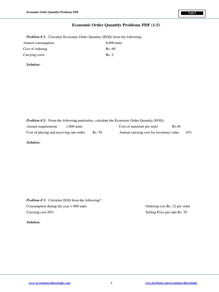 EOQ Calculation Problems and Solutions | PDF | Finance & Money Management