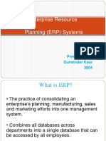 Enterprise Resource Planning (ERP) Systems: Presented By: Gurwinder Kaur 3804