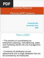 Enterprise Resource Planning (ERP) Systems: Presented By: Gurwinder Kaur 3804