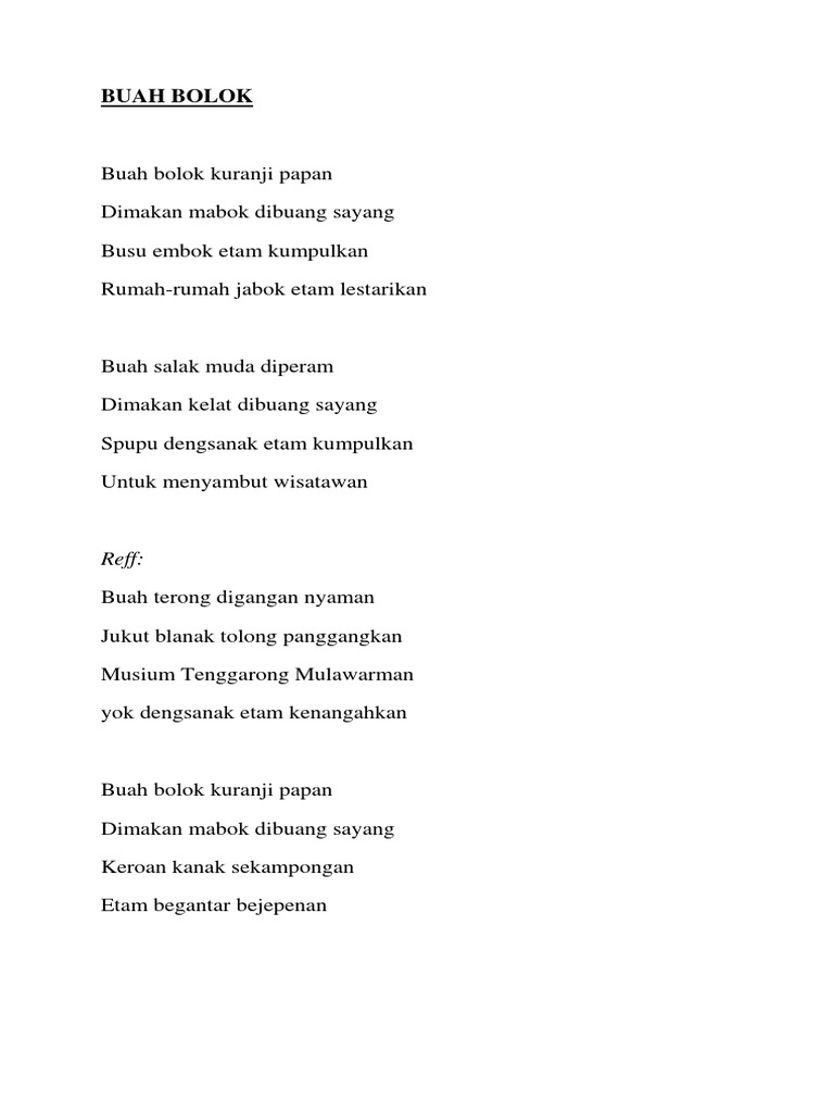 Lirik Lagu Buah Bolok