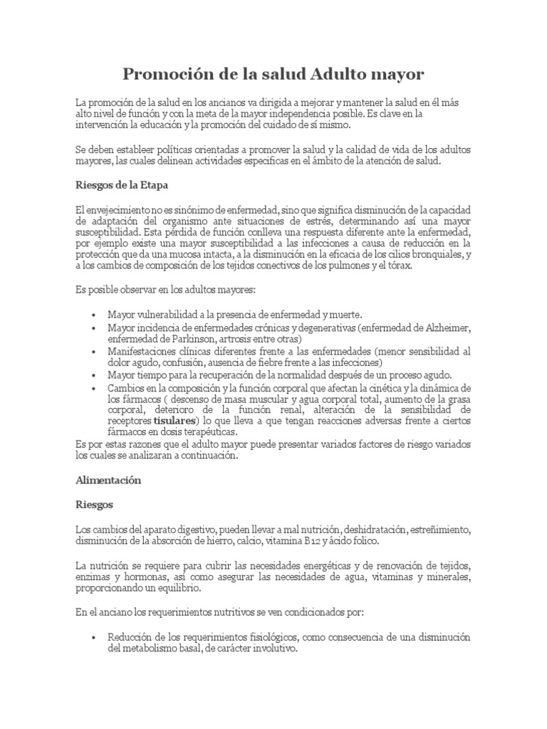 Promoción de Salud en Adultos Mayores | PDF | Dormir | Vejez