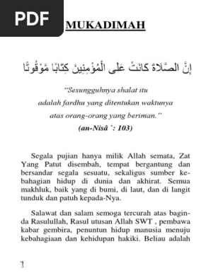 Mukadimah Sesungguhnya Shalat Itu Adalah Fardhu Yang Ditentukan Waktunya Atas Orang Orang Yang Beriman