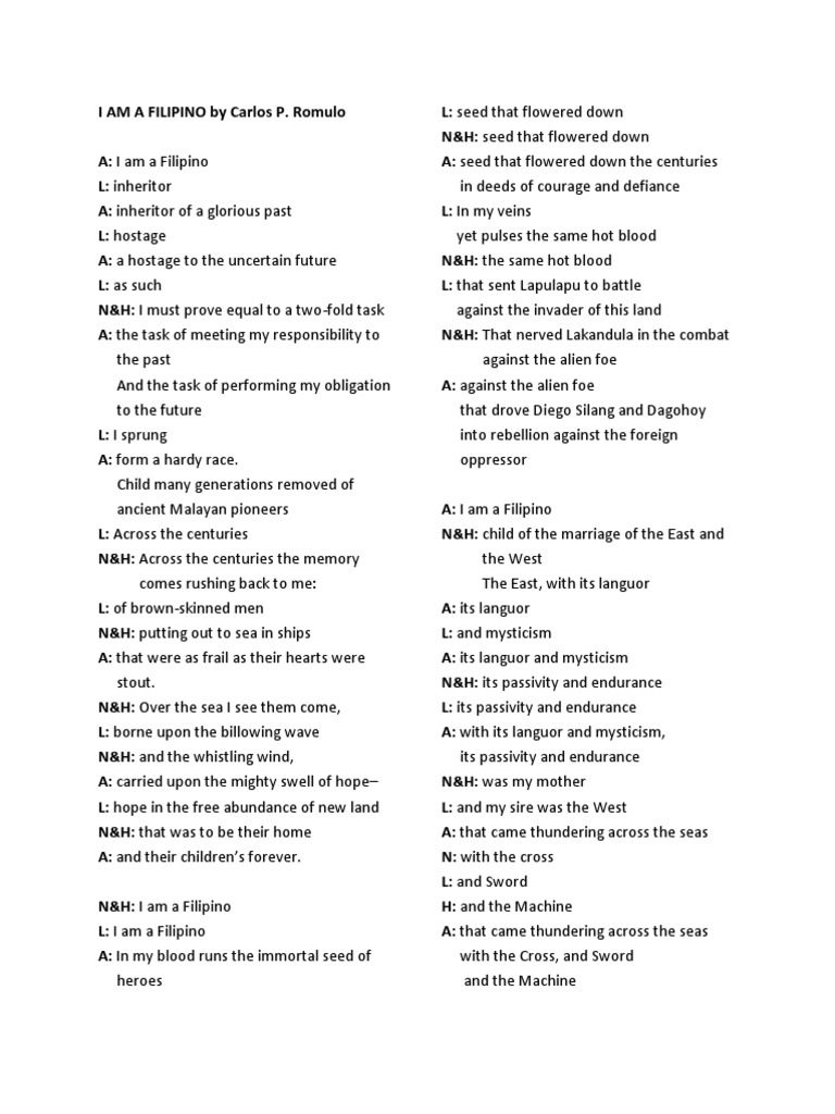 Speech Choir I Am A Filipino PDF