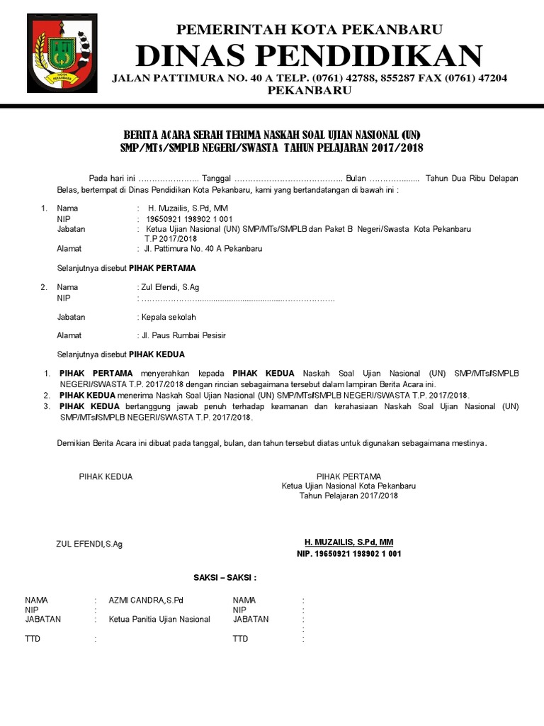 Contoh Naskah Berita Acara Serah Terima Jabatan Sertijab Pengurus Lama