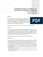 Inversión Extranjera Directa en México: Un Comportamiento Sectorial y Regional