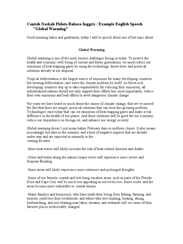 Contoh Teks Global Warming Bahasa Inggris Terkait Teks