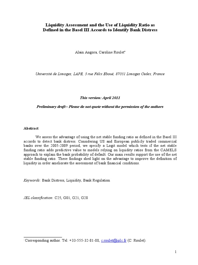 Basel III Liquidity Ratio for Bank Distress | PDF | Market Liquidity ...