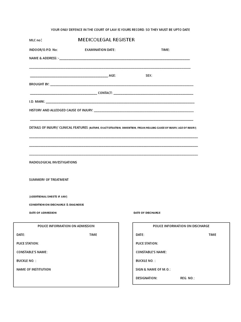 MLC Report Format for Hospitals | PDF | Medicine | Medical Specialties