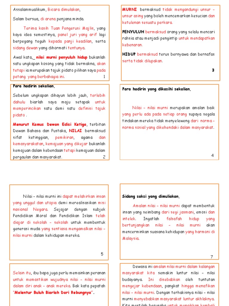 Pidato Nilai Murni Penyuluh Hidup Docx