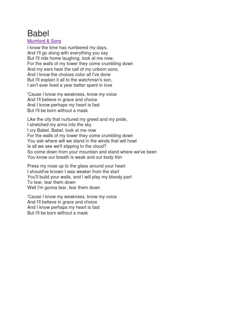 Mumford & Sons: Babel Lyrics Analysis | PDF | Poetry