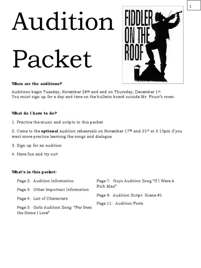 Audition Guide for Fiddler on the Roof | PDF | Entertainment (General)