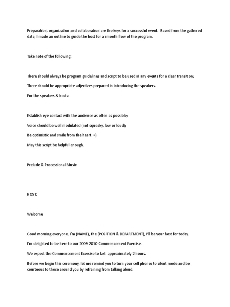 Master Of Ceremony Emcee Script For Graduation Ceremony Pdf