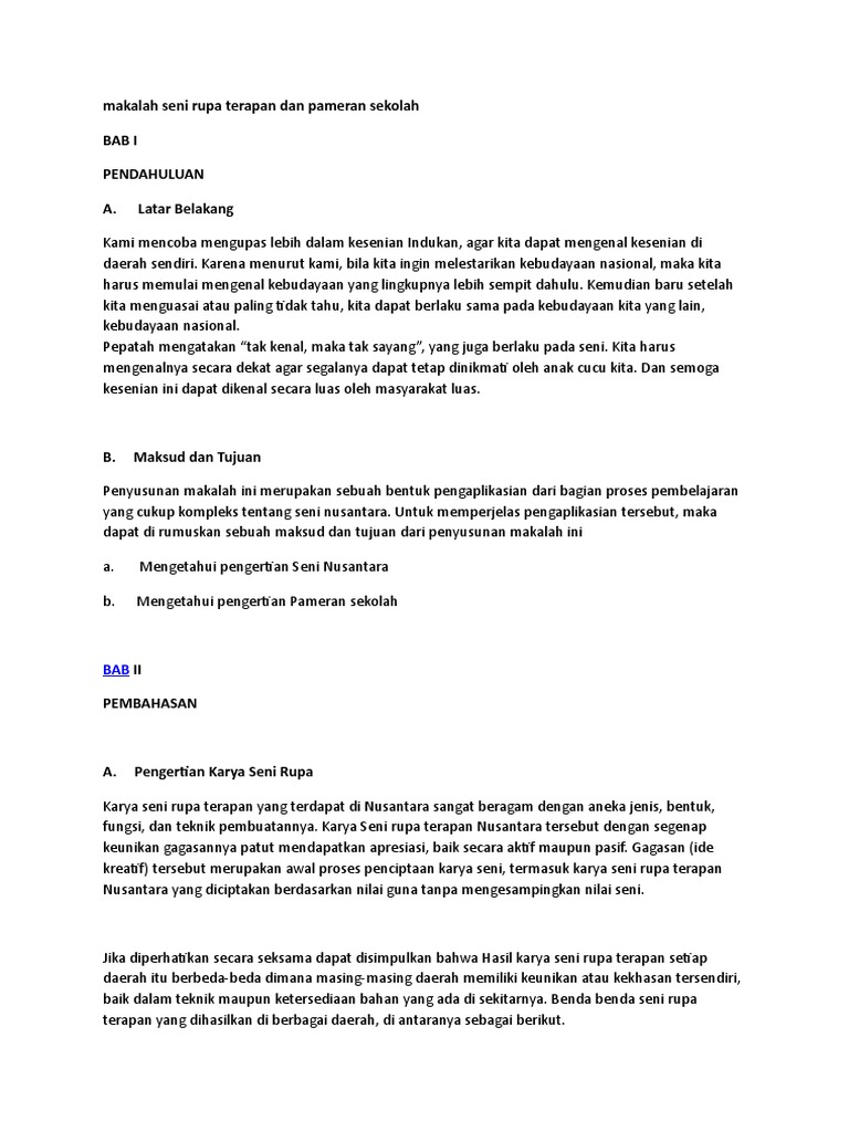 Makalah Seni Rupa Terapan Dan Pameran Sekolah Docx