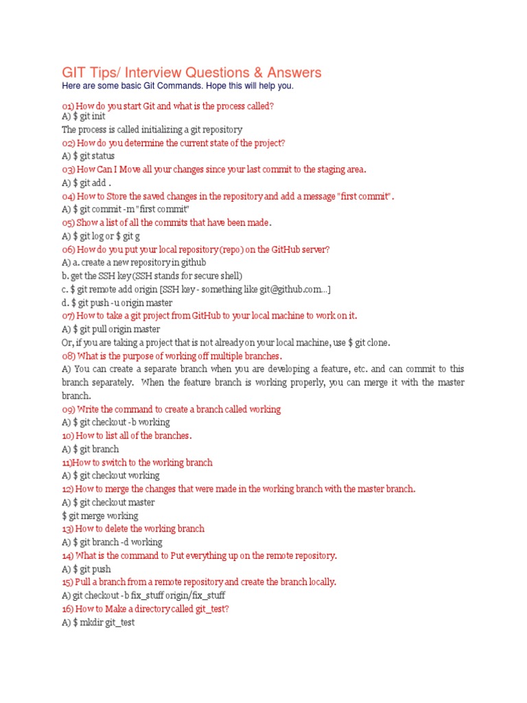 GIT Tips/ Interview Questions & Answers Here Are Some Basic Git