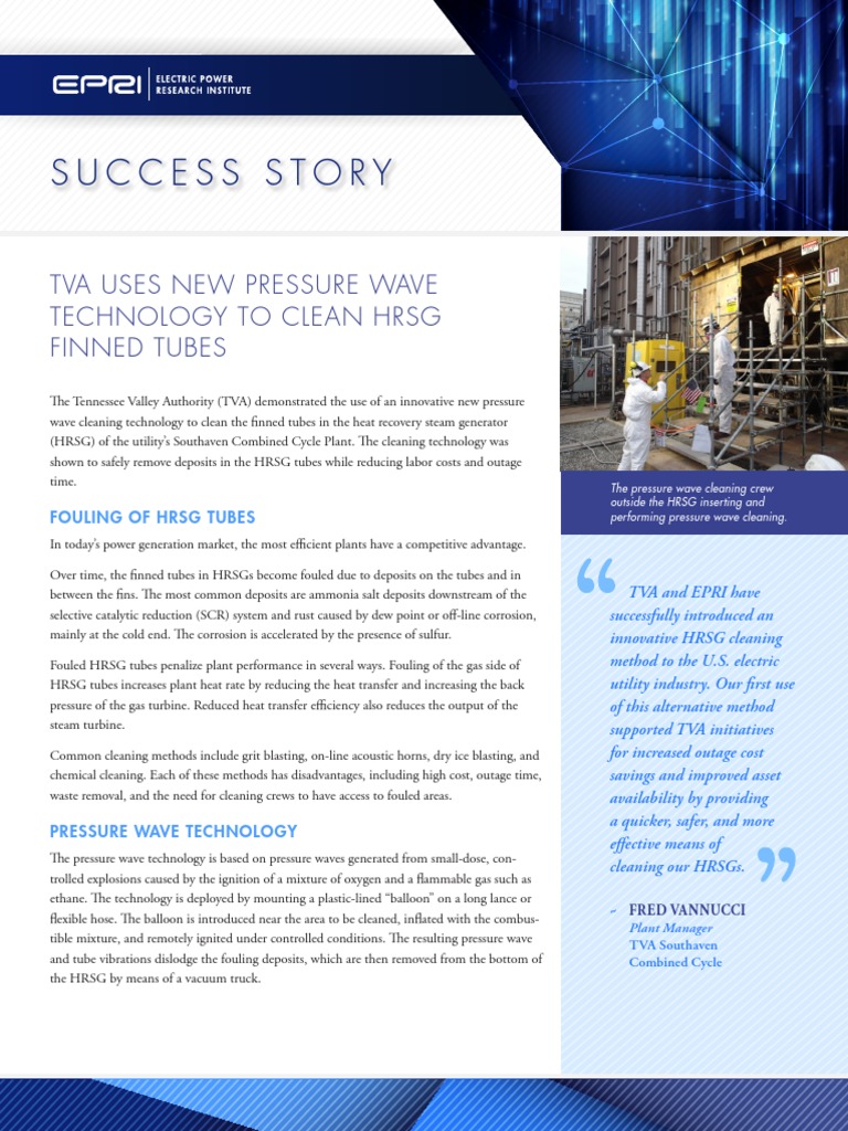 Success Story Tva Uses New Pressure Wave Technology To Clean HRSG