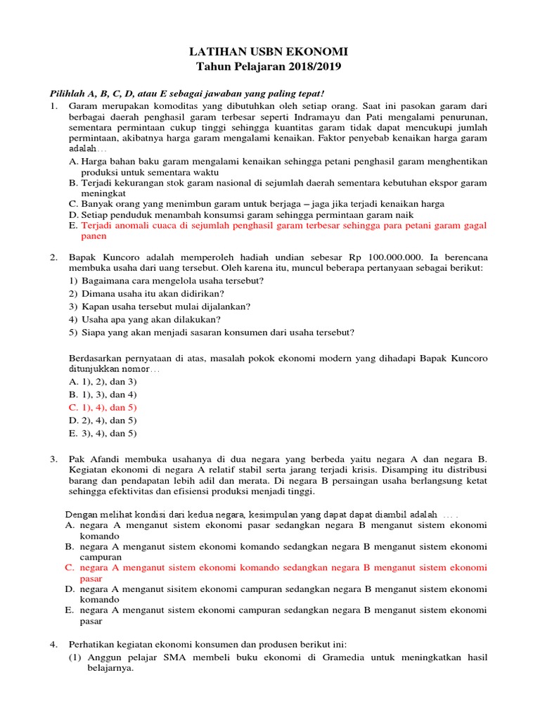 43+ Contoh Soal Usbn Ekonomi Dan Kunci Photos