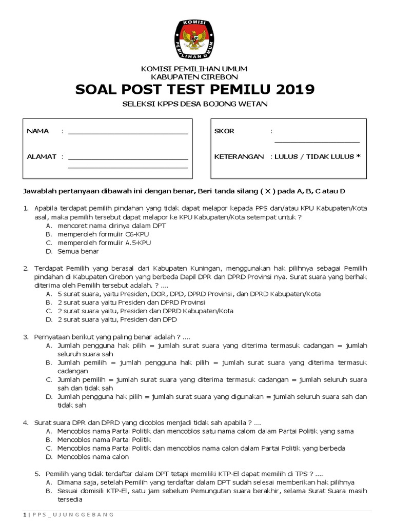 Soal Tes Kpu Kabupaten Kota