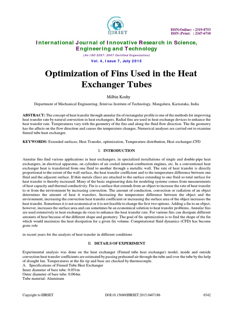 Optimization of Fins Used in The Heat Exchanger Tubes | PDF | Heat ...