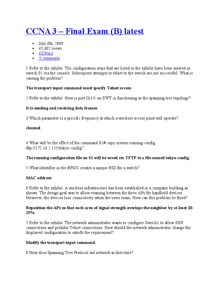 CCNA 3 Final Exam B Overview and Solutions | PDF | Network Switch ...