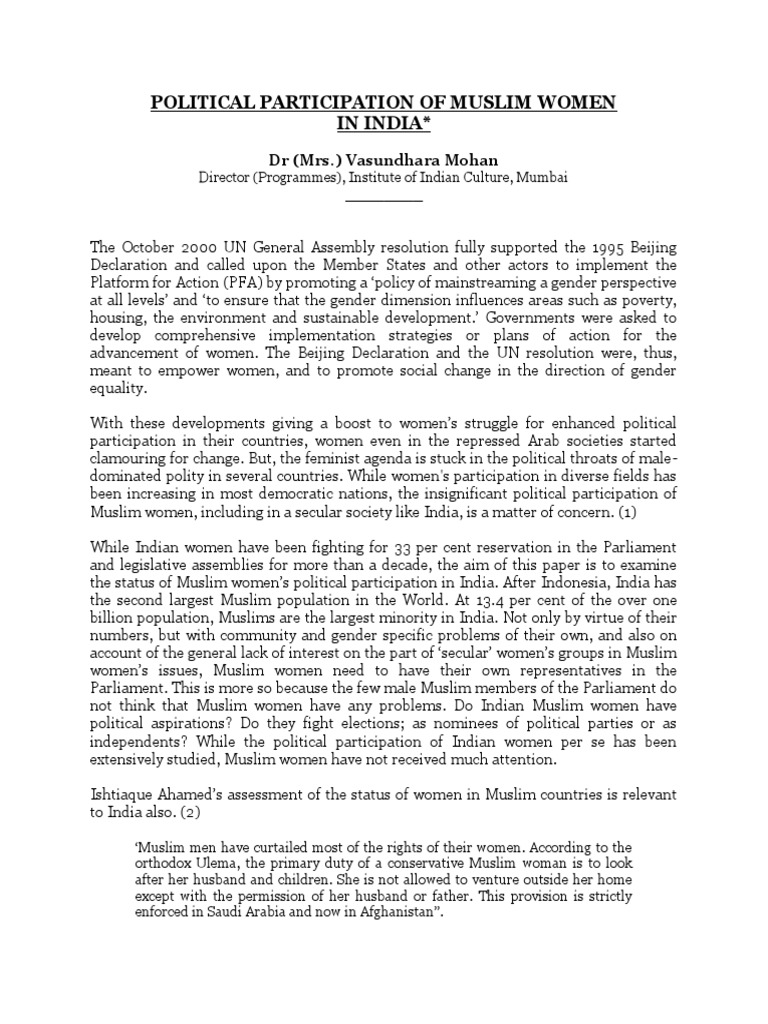 Political Participation of Muslim Women in India : DR (MRS.) Vasundhara ...