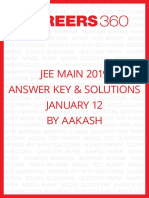 JEE Main 2019 Answer Key Solutions January 12 by Aakash PDF