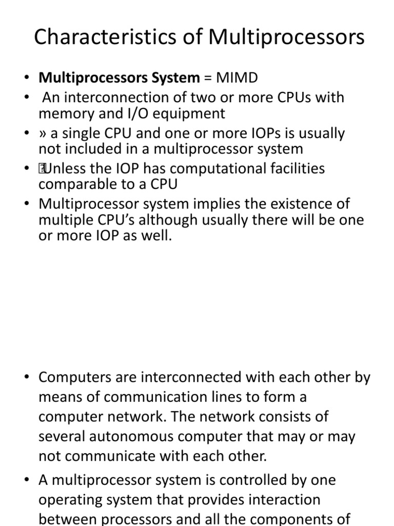 Characteristics of Multiprocessors Concurrent Computing Computer Science