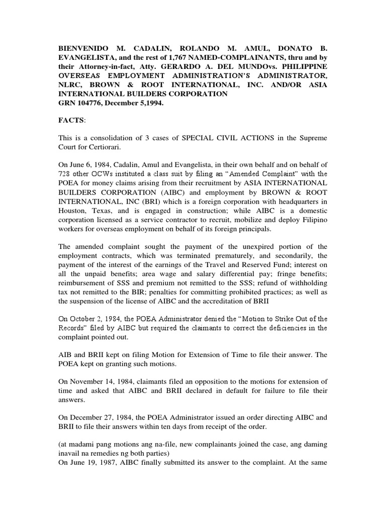 4 Cadalin V POEA Administrator PDF Statute Of Limitations Employment