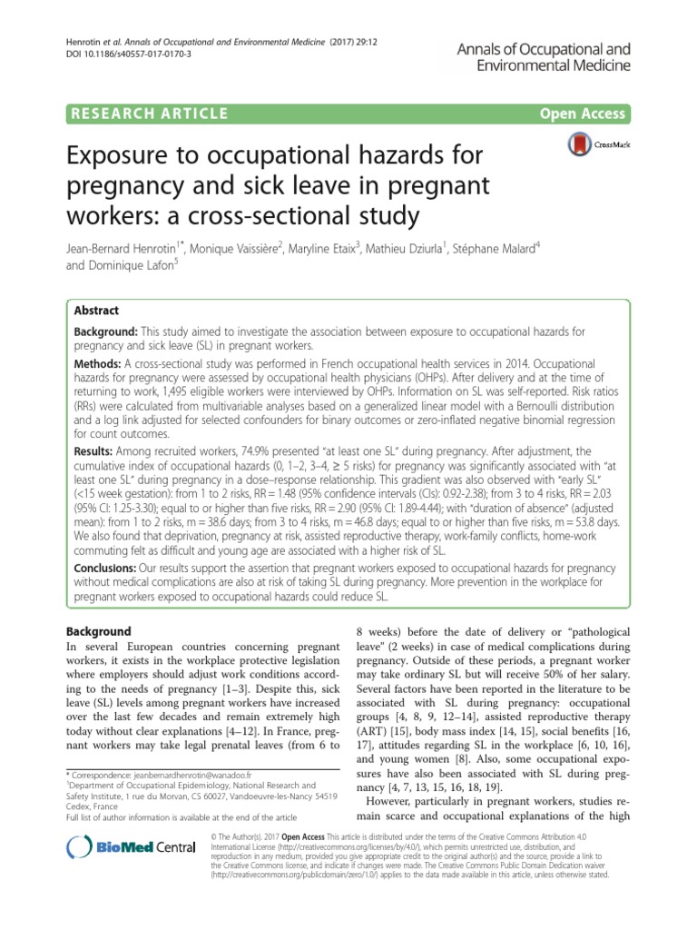 Exposure To Occupational Hazards For Pregnancy and Sick Leave in ...