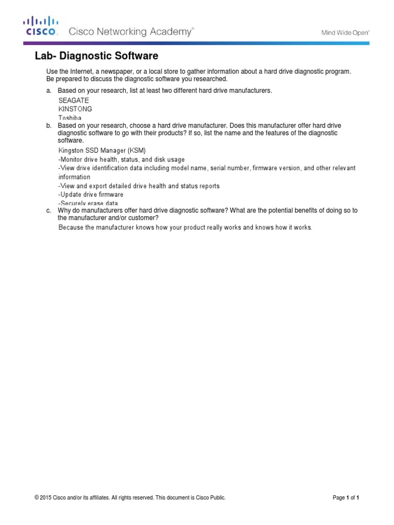 2.2.2.3 Lab - Diagnostic Software PDF | PDF | Computers