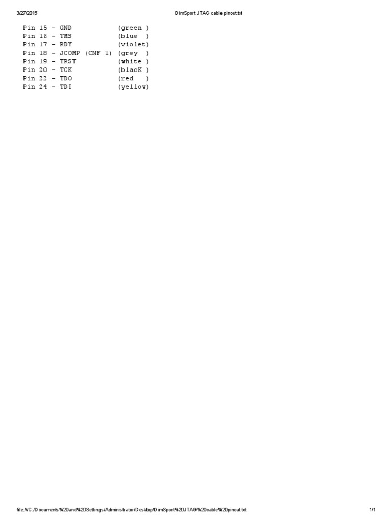 DimSport JTAG Cable Pinout PDF PDF