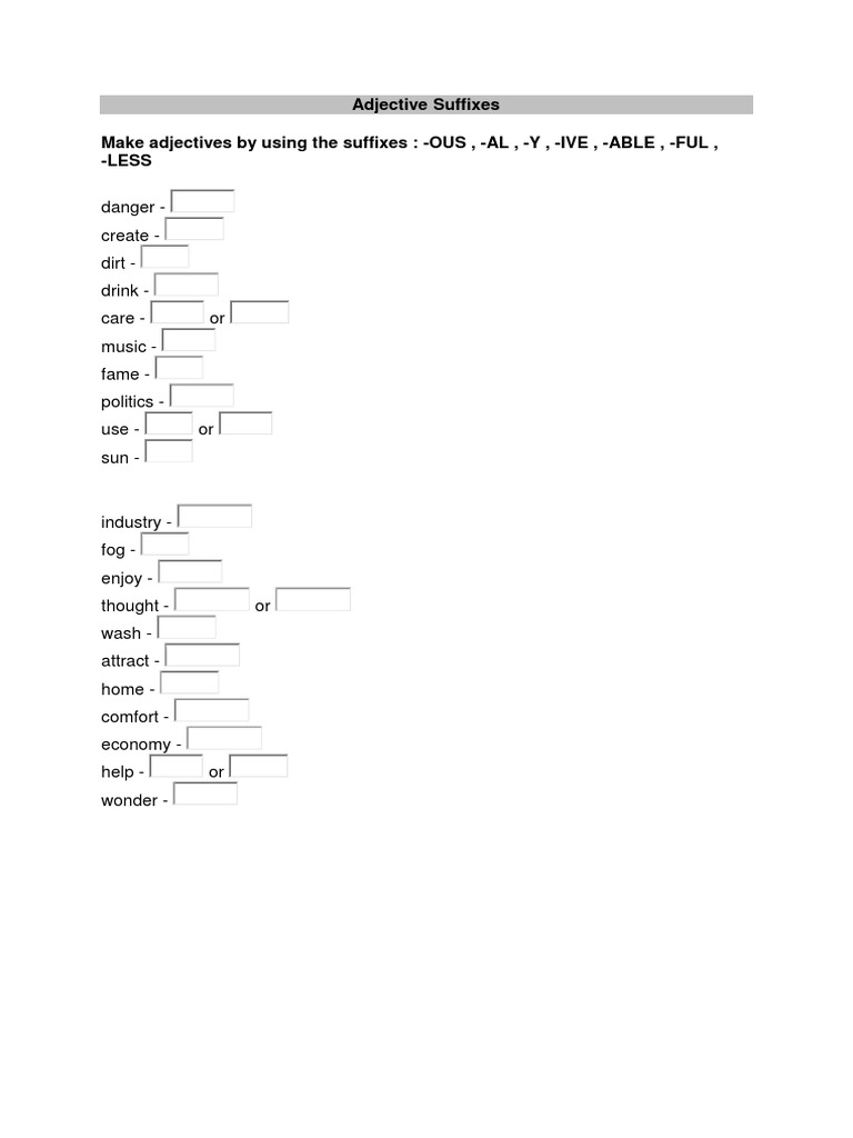 Adjective Suffixes for Learners | PDF