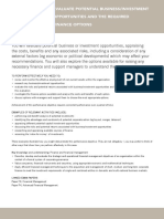 Evaluate Potential Business/investment Opportunities and The Required Finance Options