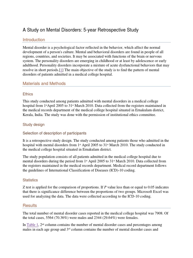 Mental Disorders: 5-Year Hospital Study | PDF | Mental Disorder | Dementia