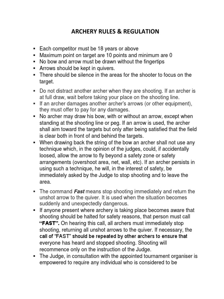 Essential Rules for Safe and Fair Archery Competition PDF