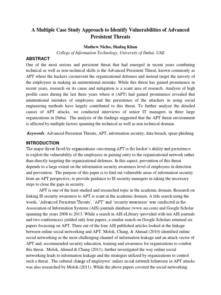 A Multiple Case Study Approach To Identify Vulnerabilities of Advanced ...