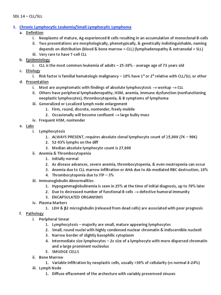 SDL 14 - CLL:SLL | PDF | Clinical Medicine | Medical Specialties