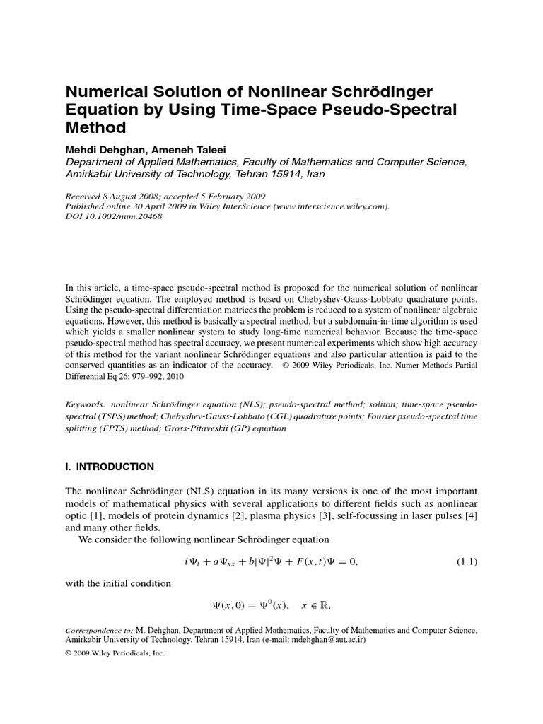 Numerical Solution of Nonlinear Schrödinger Equation by Using Time ...